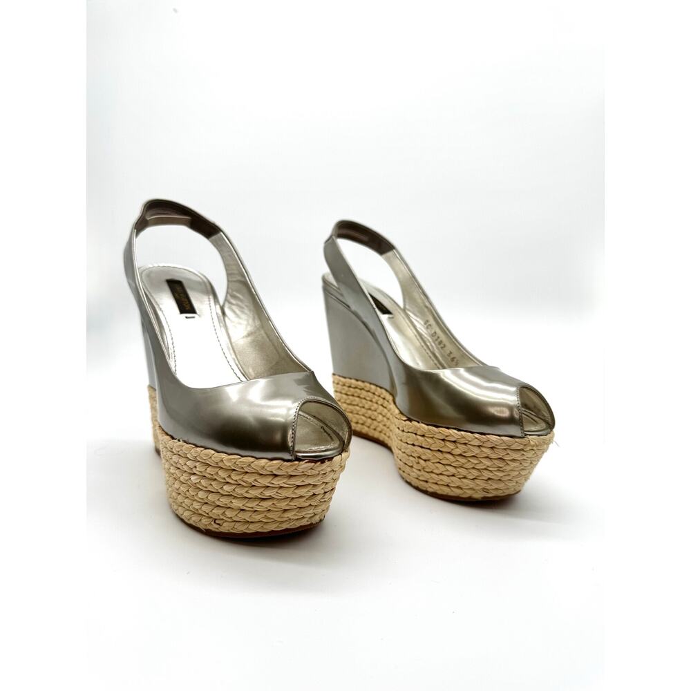 Louis Vuitton Lagoon Metallic Gold Patent Slingback Espadrille Wedges EU 36.5 - Picture 7 of 9